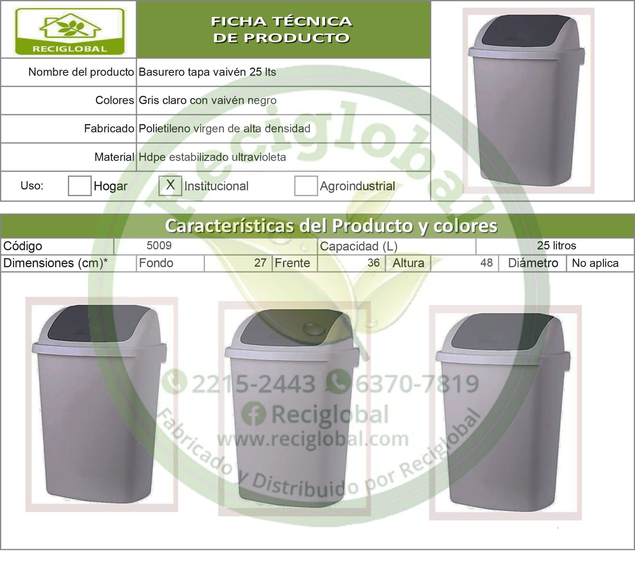 Basurero Para Oficina Litros Cod Basureros Para Reciclaje Y